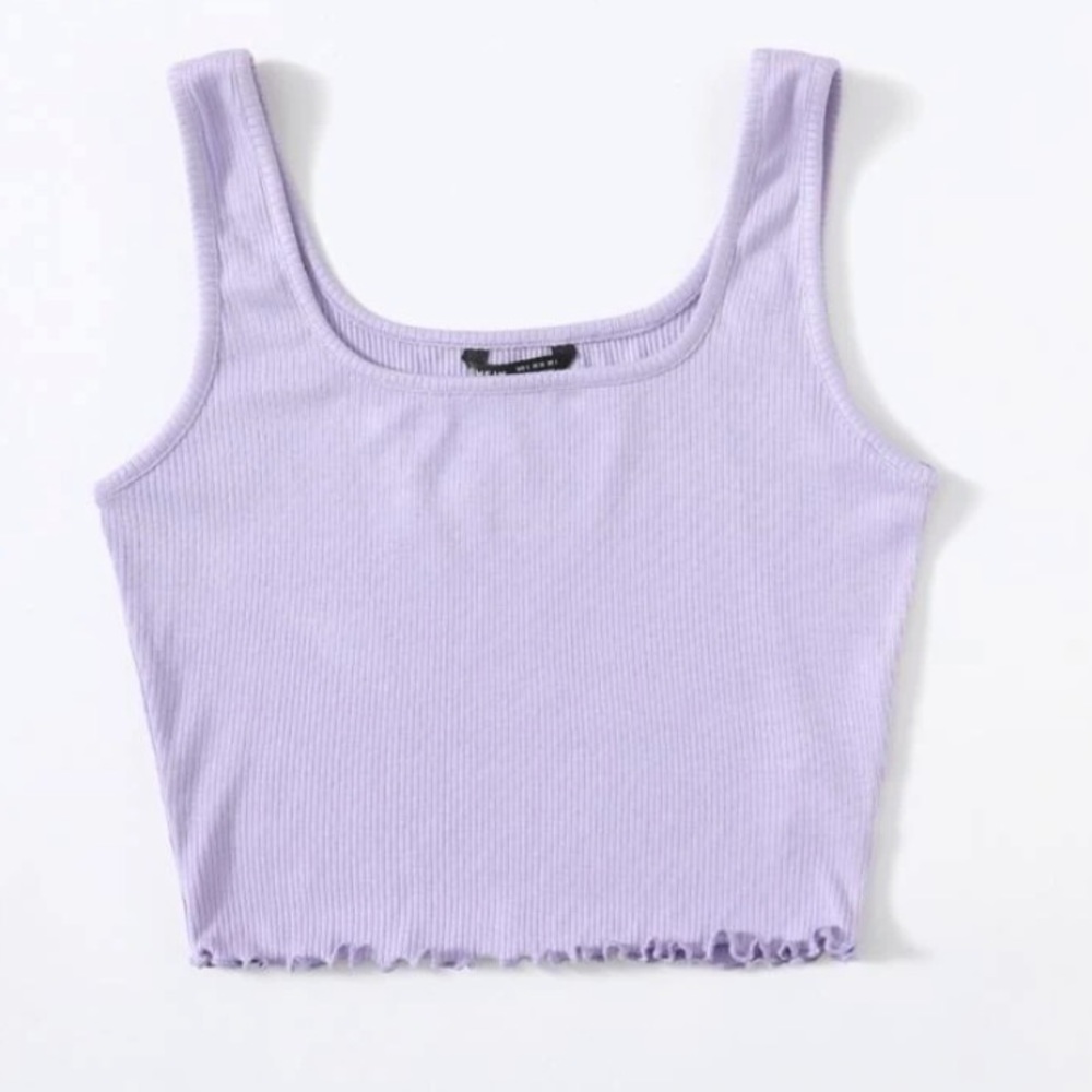 Rib Knit Lettuce Trim Cropped Tank Top